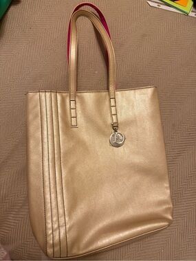 Metallic Gold Tote Bag with Charm